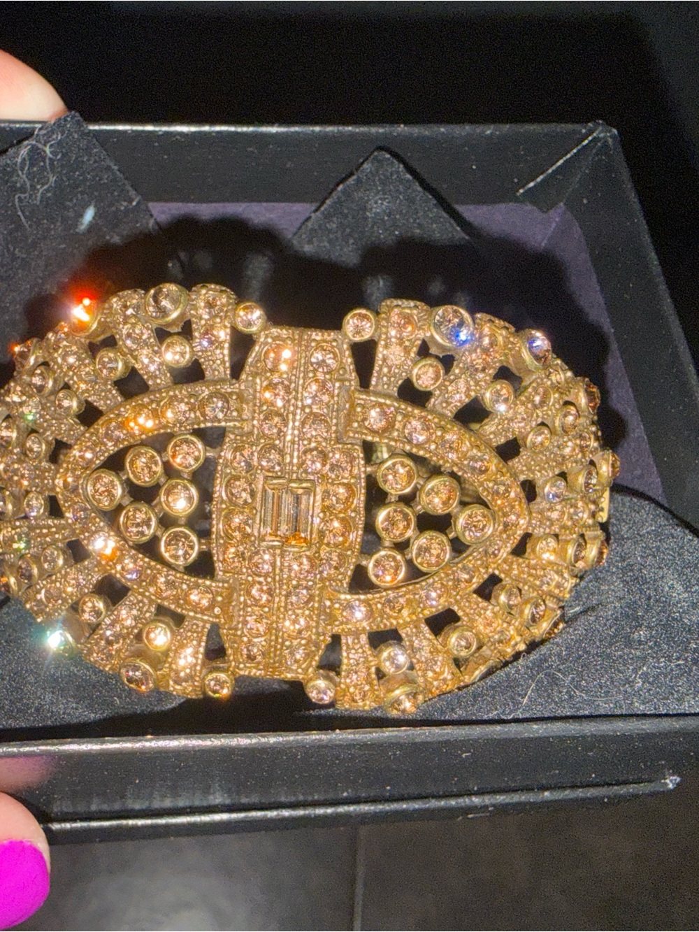 Heidi Daus Gold Crystal Pavé Filigree Statement Bracelet